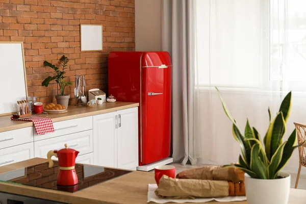 Stylish Refrigerator Counter Kitchen — Stock Photo, Image