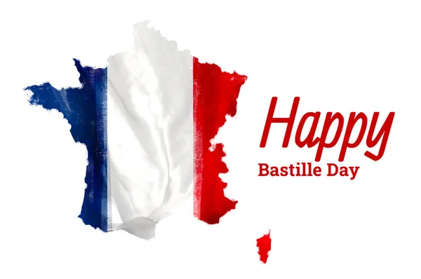 Mapa França Cores Bandeira Francesa Texto Happy Bastille Day Fundo — Fotografia de Stock