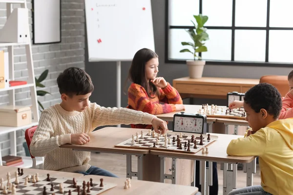 Little Children Playing Chess Tournament Club — Stock Photo, Image