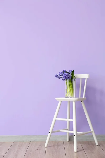 Vase Hyacinth Flowers Chair Color Wall Room — Stock Photo, Image