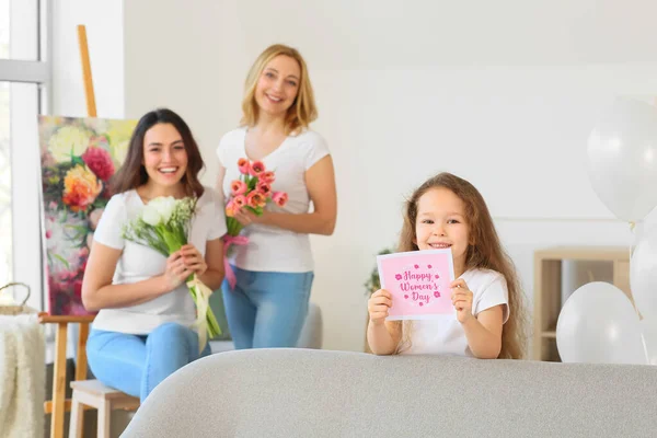 Little Girl Greeting Card International Women Day Her Family Home — Stock Photo, Image