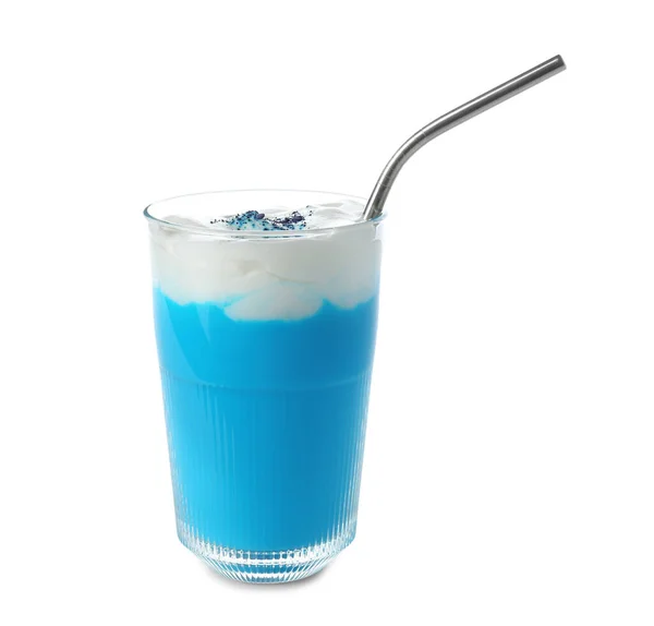 Bir Bardak Mavi Kibrit Çayı Beyaz Üzerine Izole Edilmiş — Stok fotoğraf
