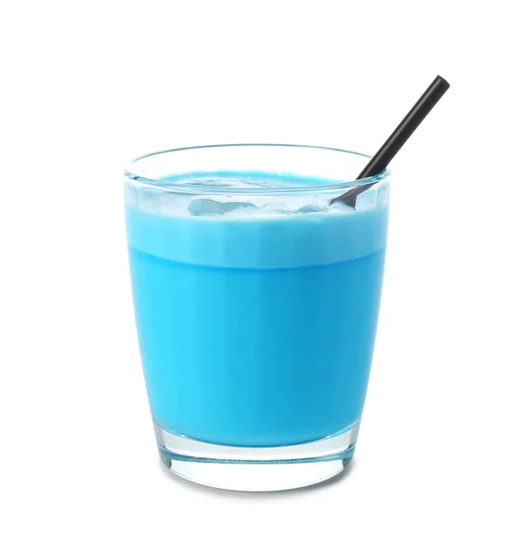 Glas Blauen Matcha Tees Isoliert Auf Weiß — Stockfoto