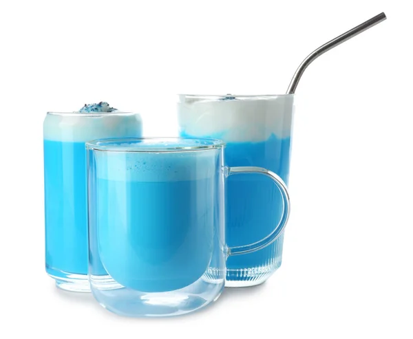 Gläser Blauen Matcha Tees Isoliert Auf Weiß — Stockfoto