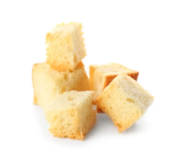 Tasty Crunchy Croutons Isolated White — Stock Photo, Image