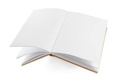 Beyaz arkaplan üzerine boş sayfaları olan uçan kitap