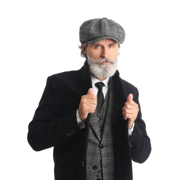 Fashionable Mature Man White Background — Stock Photo, Image