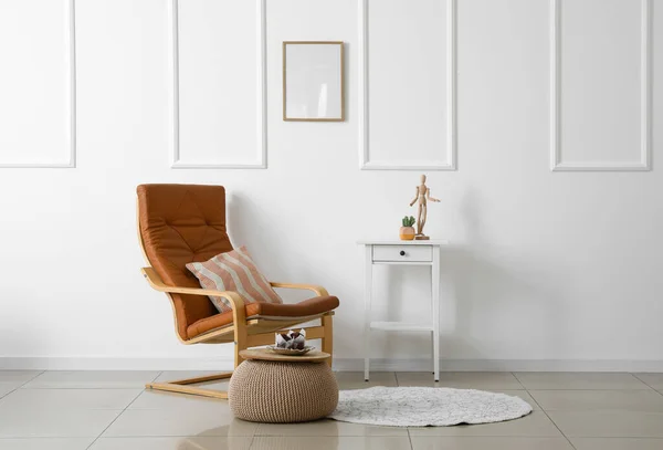 Interior Light Living Room Armchair Table Beige Pouf — Stock Photo, Image