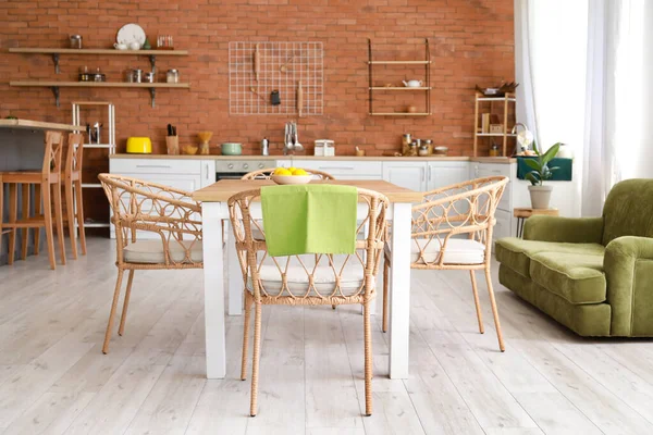 Stylish Interior Kitchen Dining Table Chairs — Stock Photo, Image