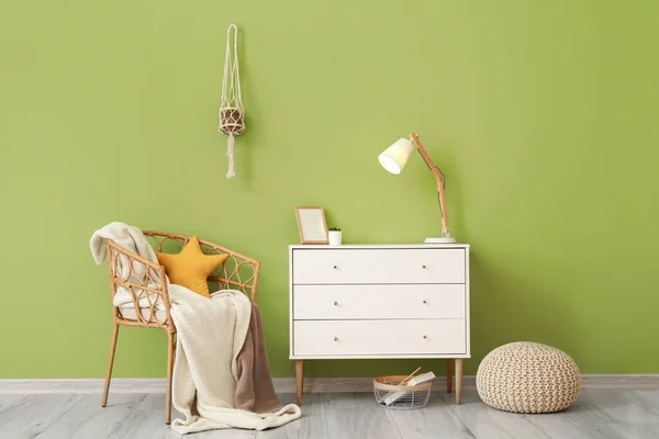 Interior Room Chest Drawers Comfortable Chair Color Wall — Stock Photo, Image