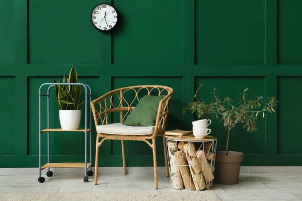 Interior Stylish Room Armchair Houseplants Clock — Stock Photo, Image