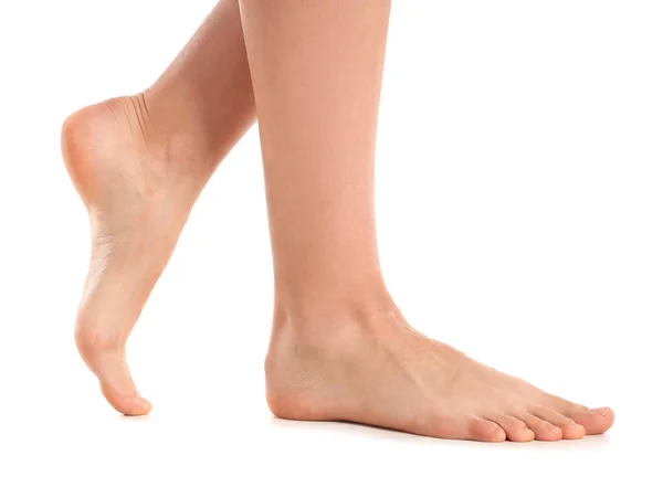 Female Bare Feet White Background Closeup — Stock Photo, Image