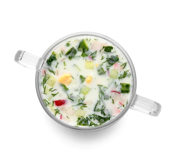 Glass Bowl Tasty Okroshka White Background — Stock Photo, Image