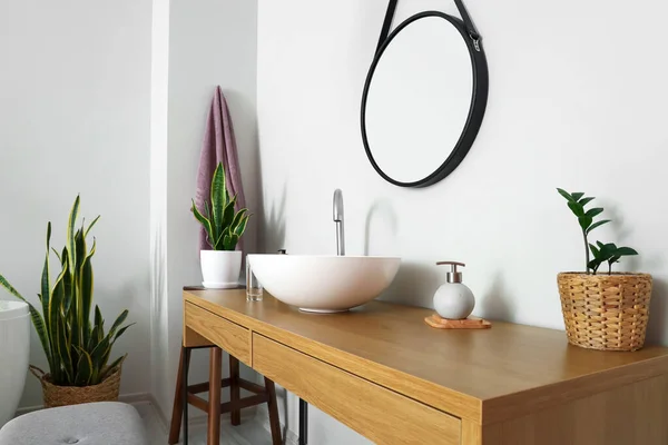 Table Sink Soap Light Wall Bathroom — Stock Photo, Image