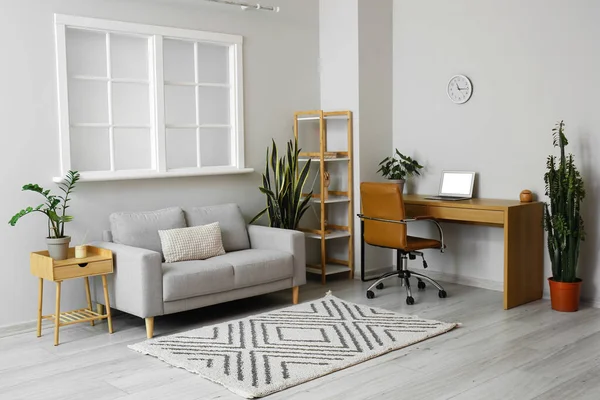 Interior Light Living Room Grey Sofa Modern Workplace — Stock Photo, Image