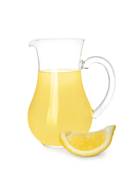 Кувшин Свежего Лимонного Сока Белом Фоне — стоковое фото