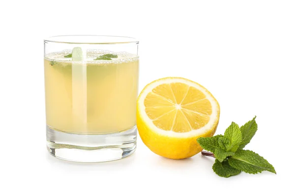 Glass Fresh Lemon Juice White Background — Stock Photo, Image