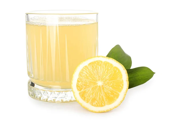 Glass Fresh Lemon Juice Isolated White Background — Stock Photo, Image