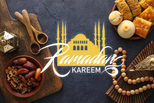 Cartão Saudação Para Ramadã Com Doces Árabes — Fotografia de Stock