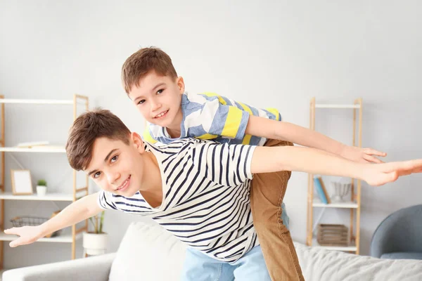 Cute Brothers Having Fun Home — Stock Photo, Image