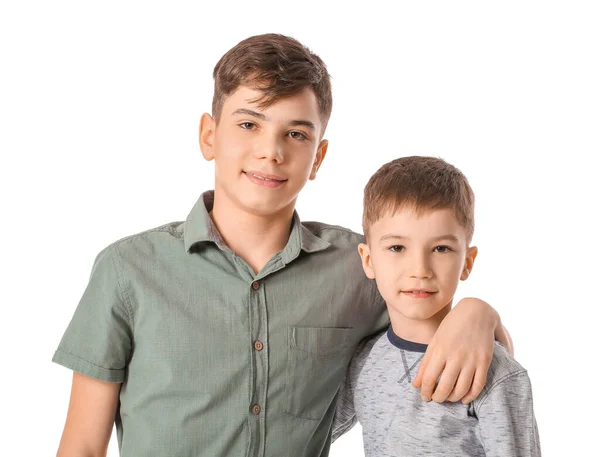 Portrait Cute Brothers White Background — ストック写真