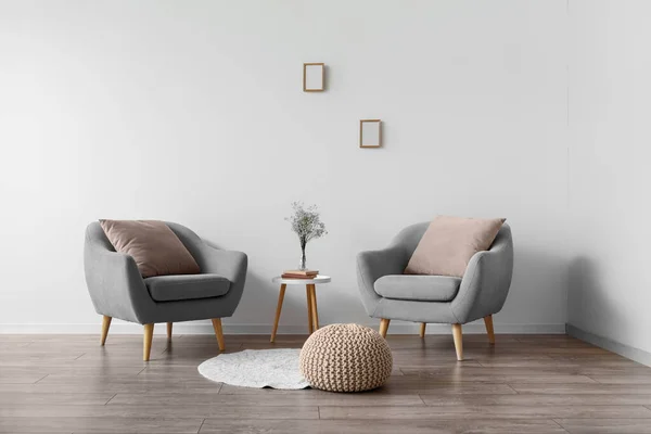 Interior Modern Room Armchairs Table Pouf — Stock Photo, Image