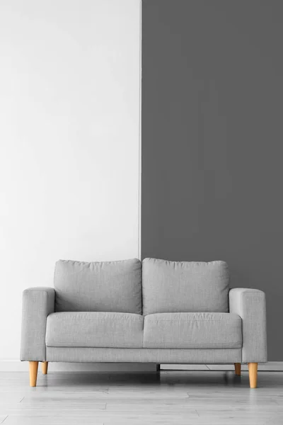 Comfortable Grey Sofa Black White Wall — Stock Photo, Image