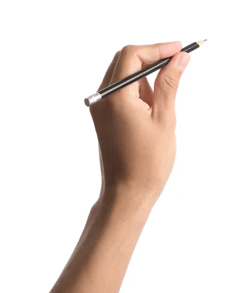 白地に鉛筆を持つ男性の手 — ストック写真