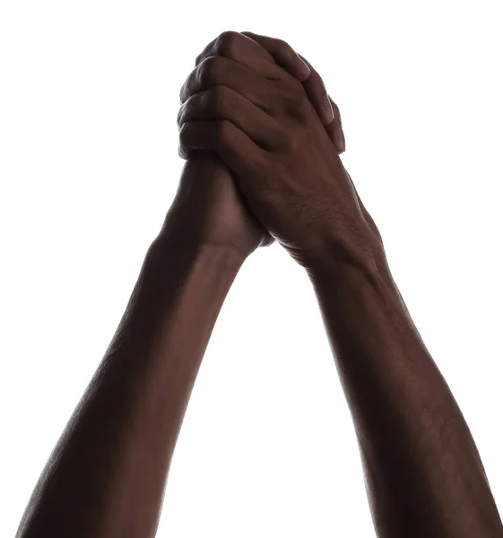 白地に隔離された男性の手のシルエット — ストック写真