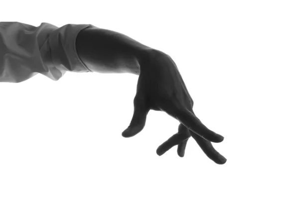 Silhouet Van Mannelijke Hand Witte Achtergrond — Stockfoto