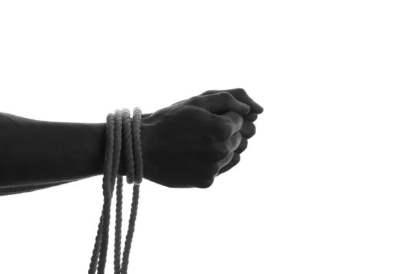 Silhouette Male Hands Tied Rope Together — Stock Photo, Image