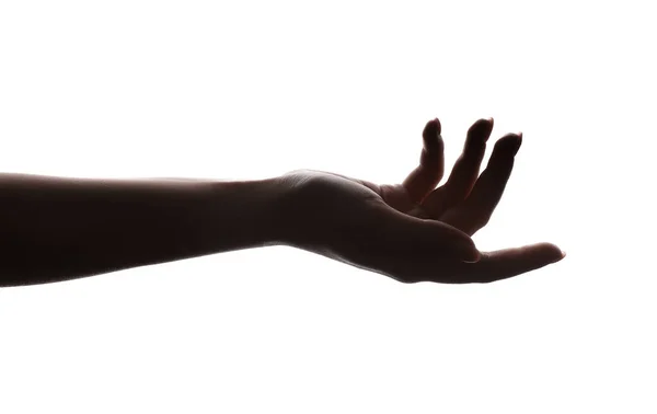 Silhouette Kvindelige Hånd Isoleret Hvid - Stock-foto