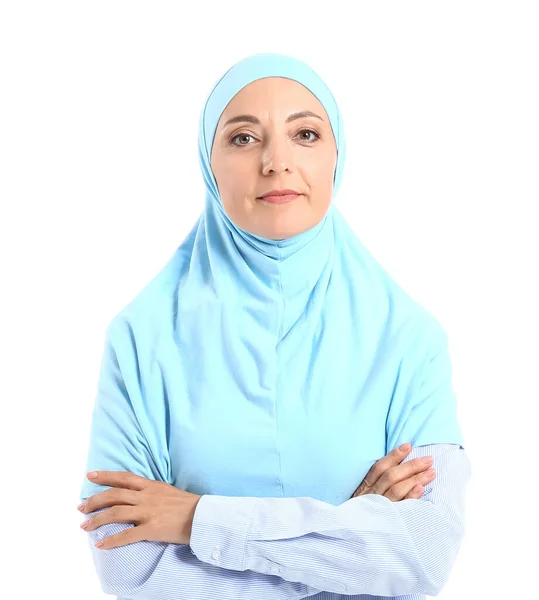 Porträt Einer Muslimischen Sekretärin Auf Weißem Hintergrund — Stockfoto