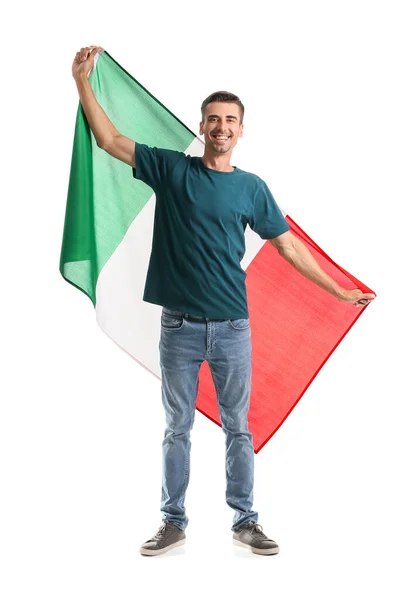 Jongeman Met Italiaanse Vlag Witte Achtergrond — Stockfoto
