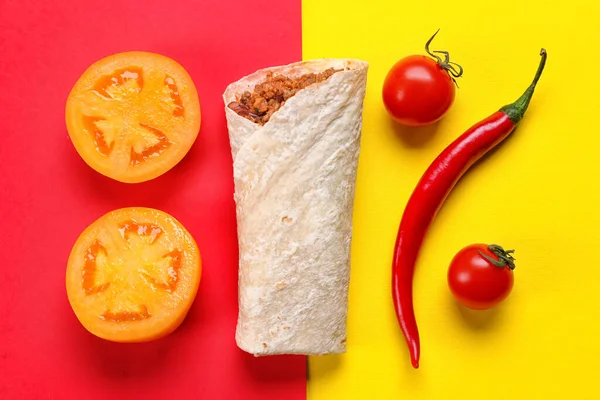 Tasty Burrito Vegetables Color Background — Stock Photo, Image