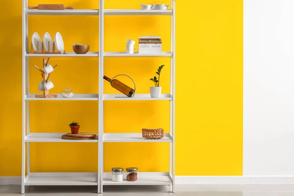 Modern Shelving Unit Dishware Color Wall Kitchen — ストック写真