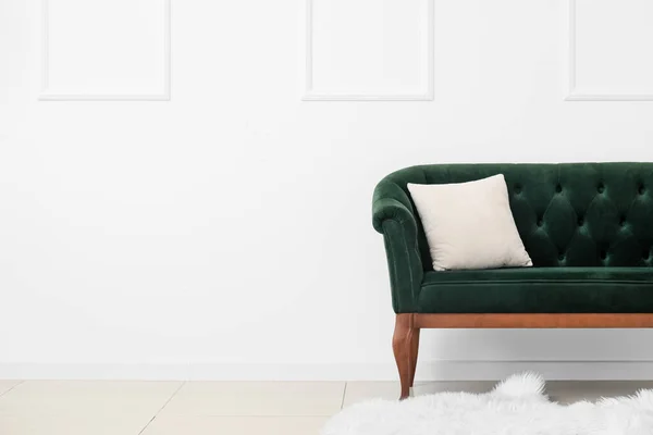 New Green Sofa Pillow White Wall — Stock Photo, Image
