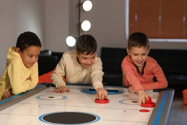 Funny Children Playing Air Hockey Indoors — Stock Photo, Image
