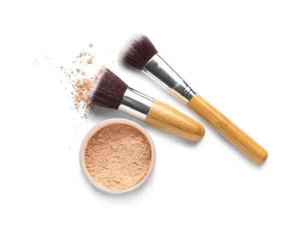 Powder Makeup Brushes Isolated White — Stock Photo, Image