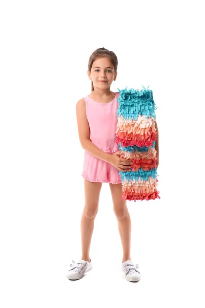 Little Girl Mexican Pinata White Background — Stock Photo, Image