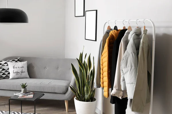 Hanger Stylish Jackets Light Wall Room — ストック写真