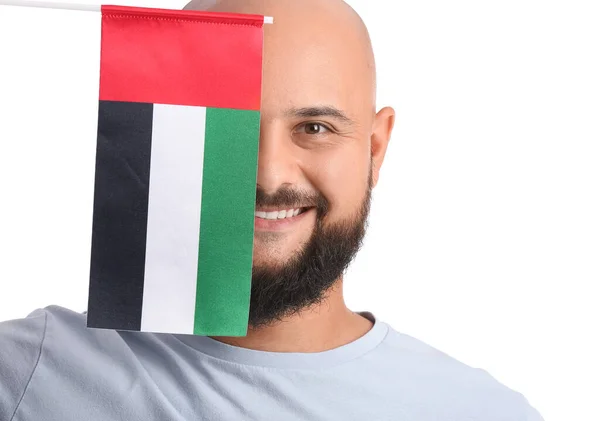 Man Med Nationell Flagga Förenade Arabemiraten Vit Bakgrund — Stockfoto