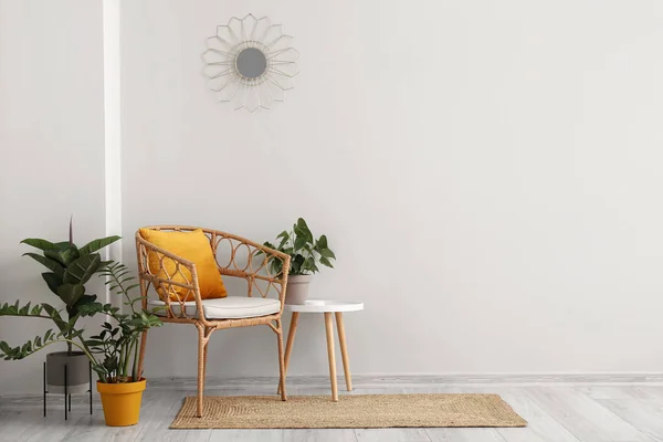 Comfortable Armchair Houseplants Table White Wall — Stock Photo, Image