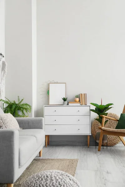 Stylish Chest Drawers Comfortable Sofa Room — Stock Photo, Image