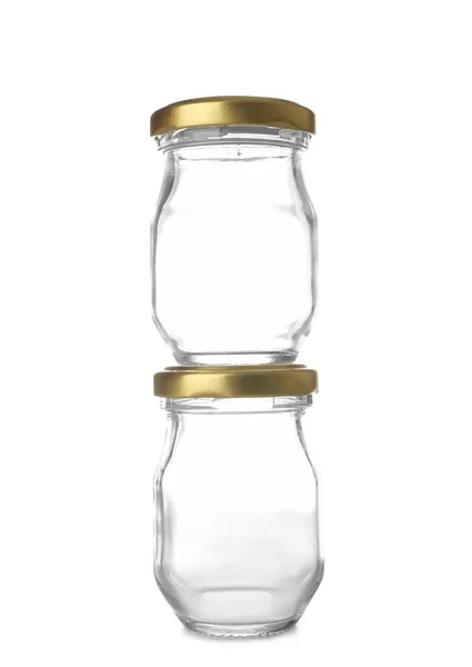 白い背景に金色のキャップを持つガラス瓶 — ストック写真