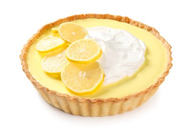 Beyaz arka planda lezzetli limonlu turta.