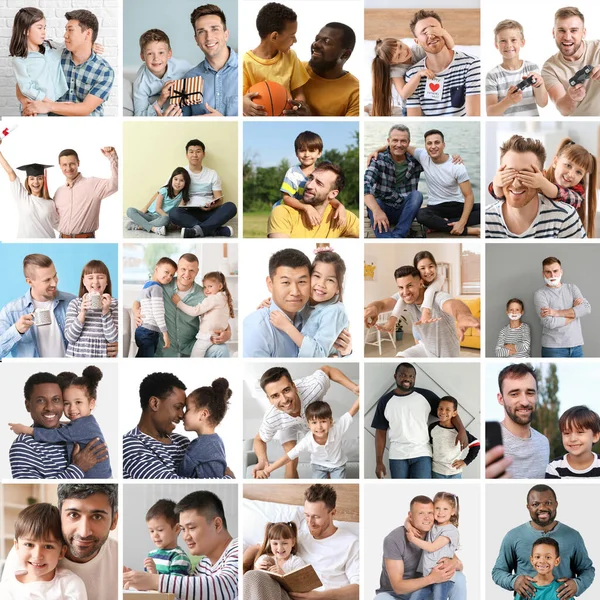 Collage Avec Les Hommes Leurs Enfants Fête Des Pères — Photo