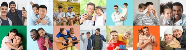 Collage Met Mannen Hun Kinderen Vaderdag Viering — Stockfoto