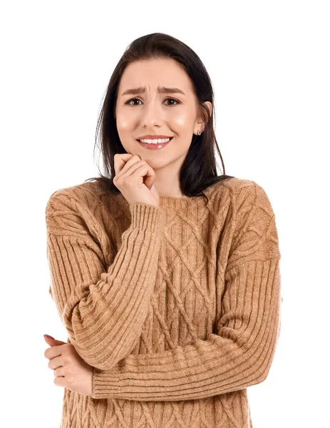 Worried Young Woman Isolated White — Stock Photo, Image