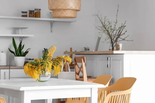 Vase Mimosa Flowers Dining Table Kitchen — Stock Photo, Image